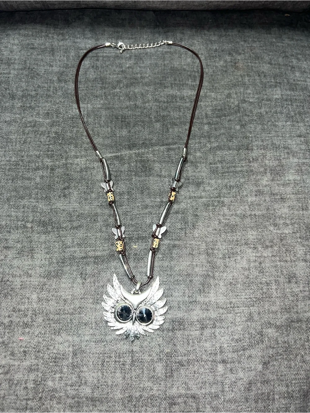 Silver Owl Pendant Necklace with Black Gem Eyes - Women Jewelry